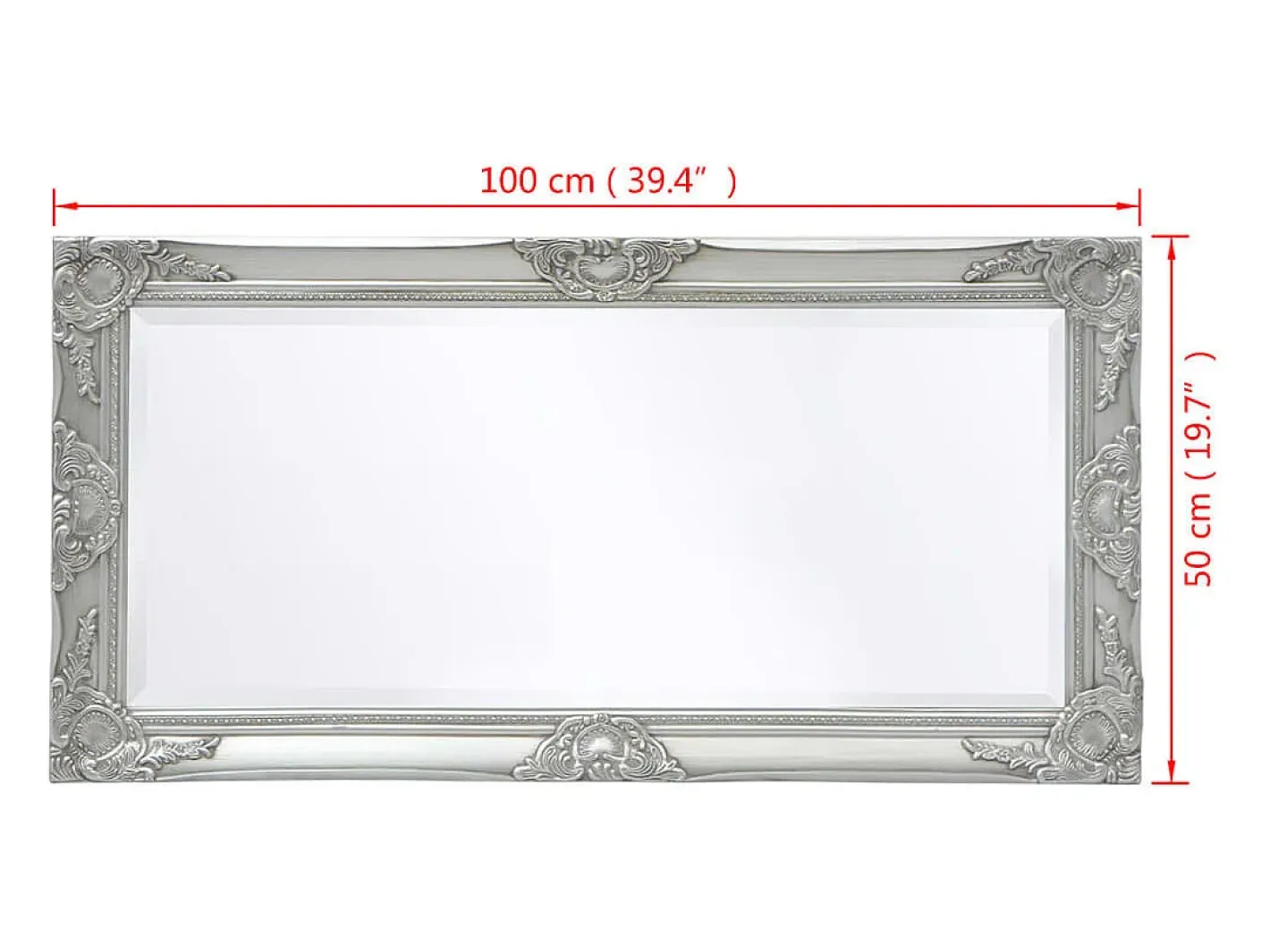 Espejo de pared estilo barroco 100x50 cm Plata Plateado Discount