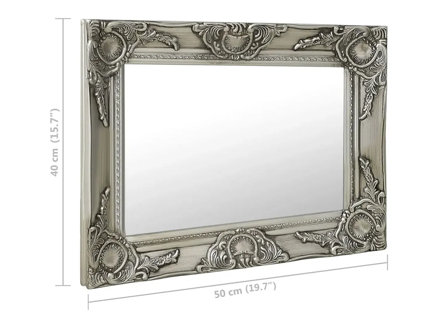 Espejo De Pared|Espejo-Espejo de pared estilo barroco 50x40 cm Plata Plateado