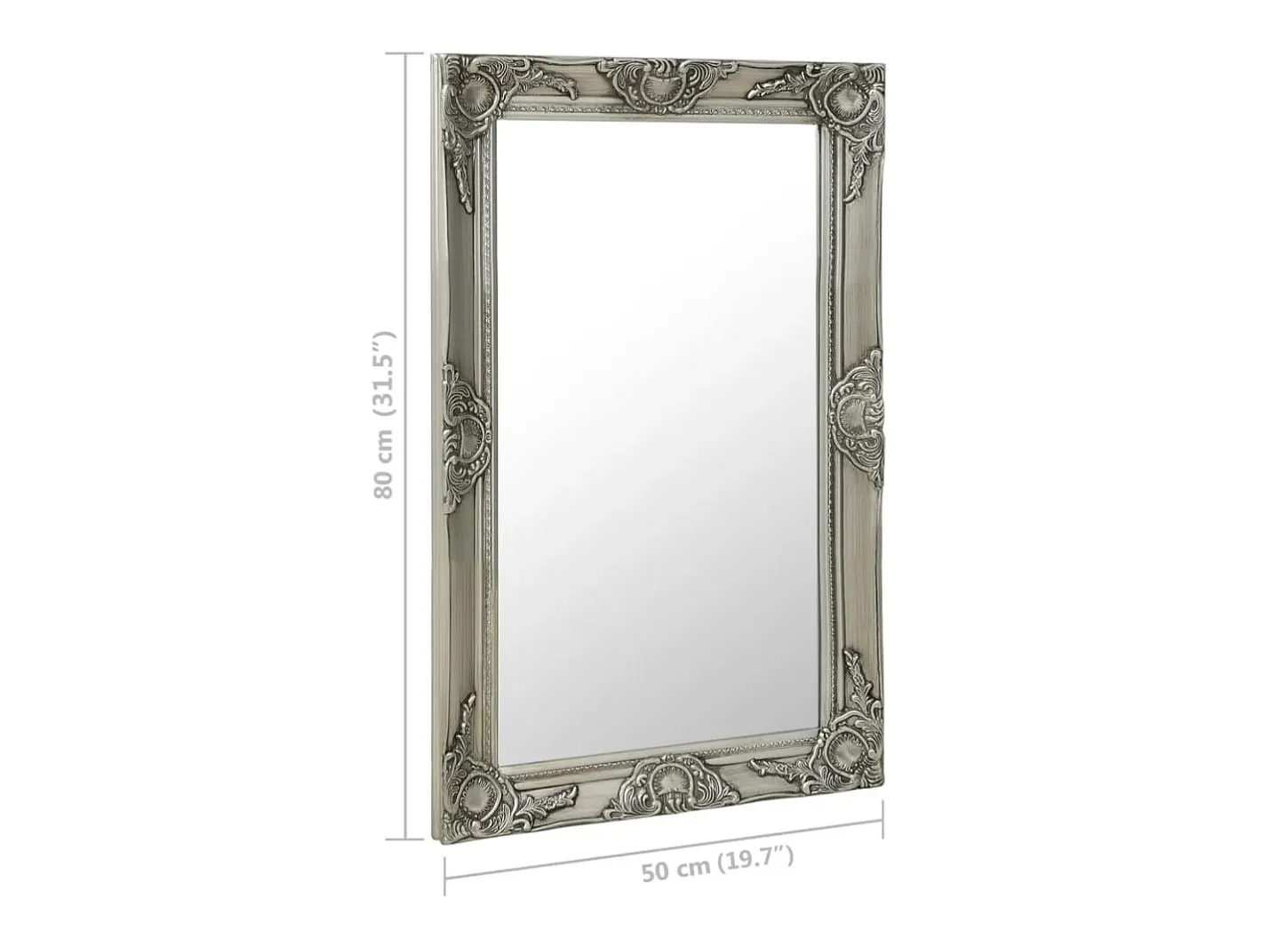 Espejo de pared estilo barroco 50x80 cm Plata Plateado Best