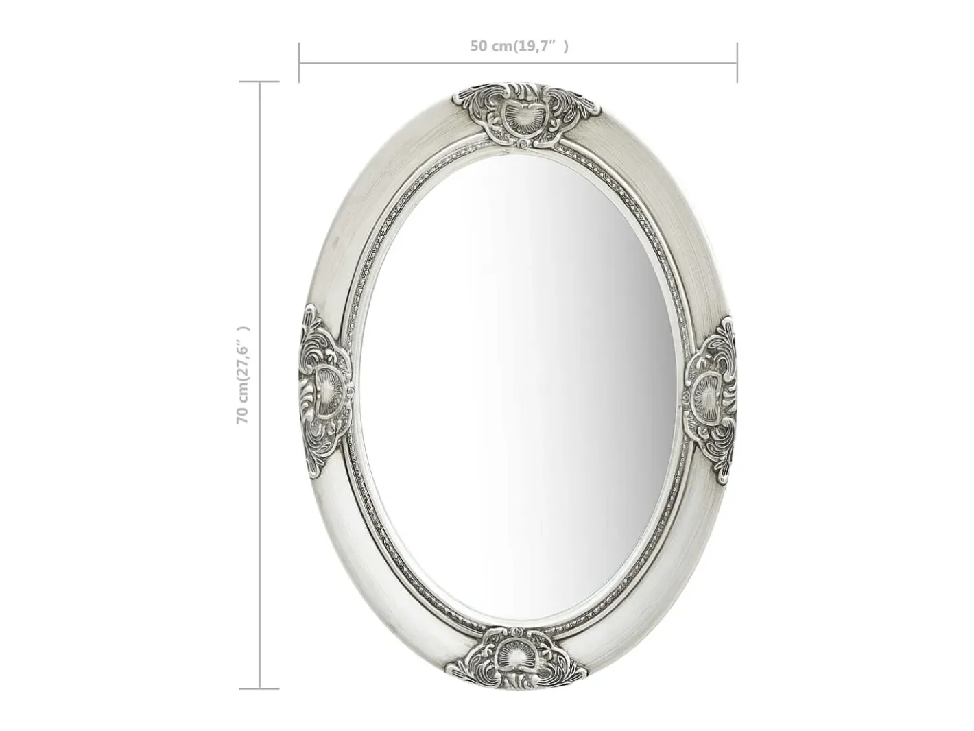 Espejo de pared estilo barroco 50x70 cm Plata Plateado