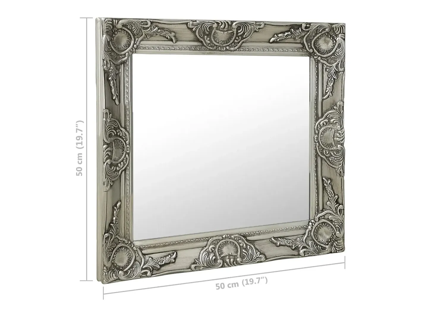 Espejo De Pared|Espejo-Espejo de pared estilo barroco 50x50 cm Plata Plateado