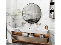 New Fativo Espejo de pared moderno, diseño vertical u horizontal espejo 66x96cm Negro