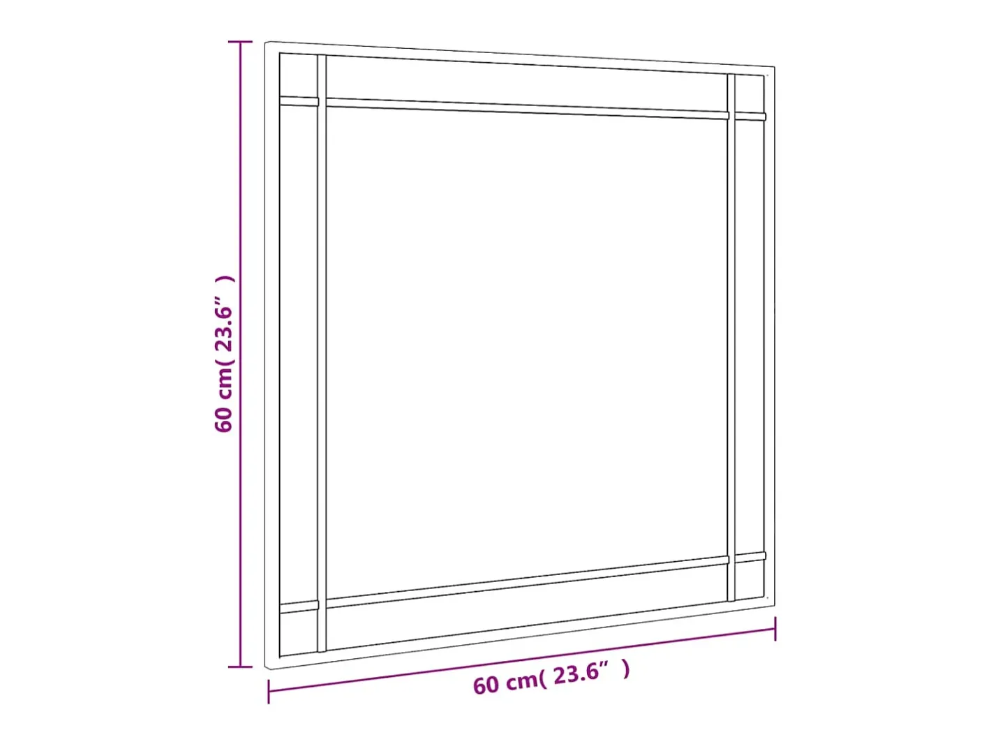 Espejo de pared 60x60 cm cuadrado de hierro Negro Clearance