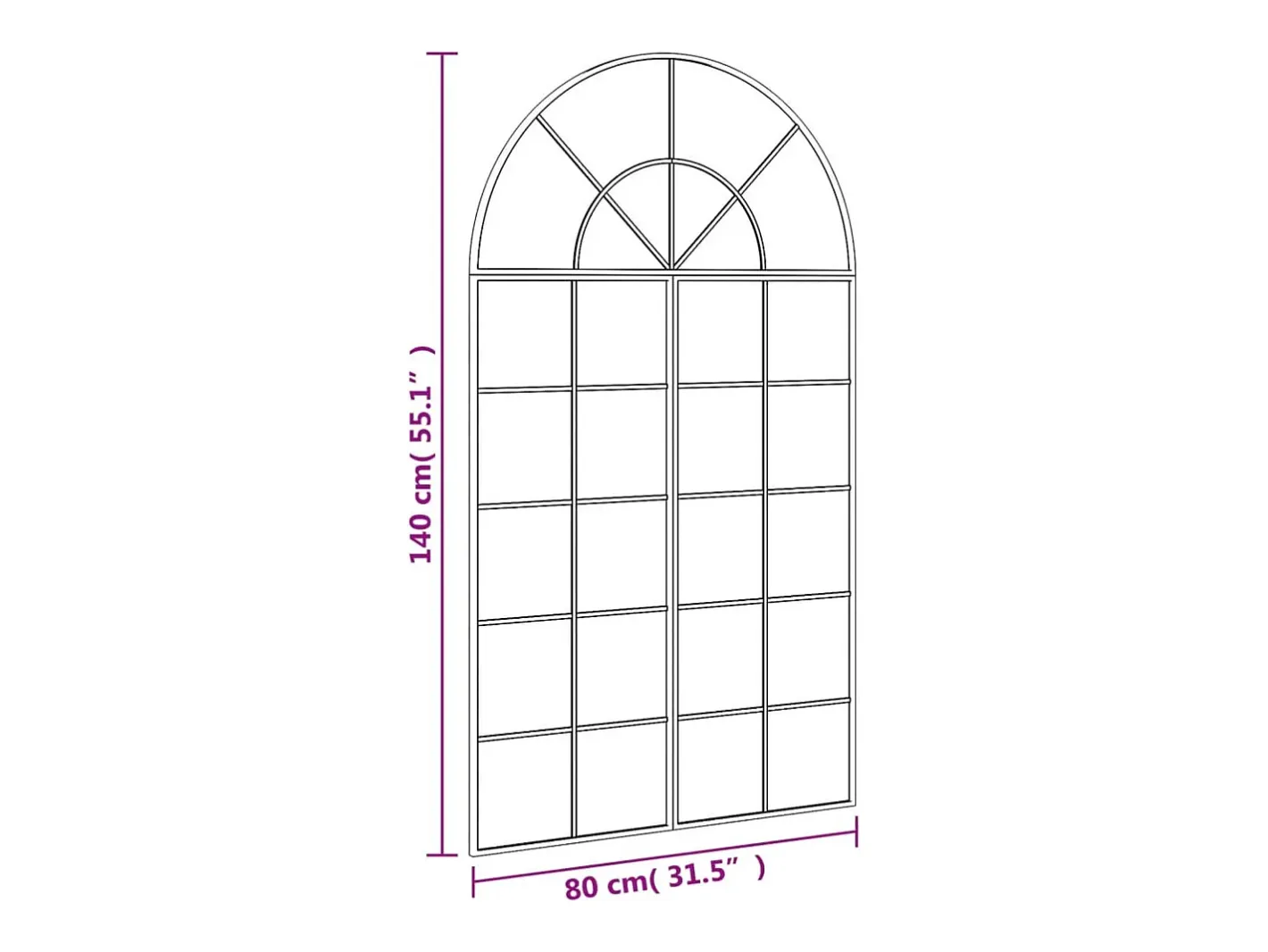 Espejo de pared 80x140 cm arco de hierro Negro Outlet