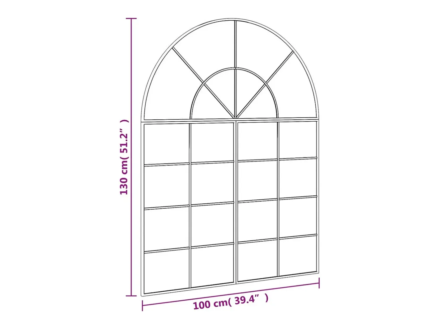 Espejo de pared 100x130 cm arco de hierro Negro