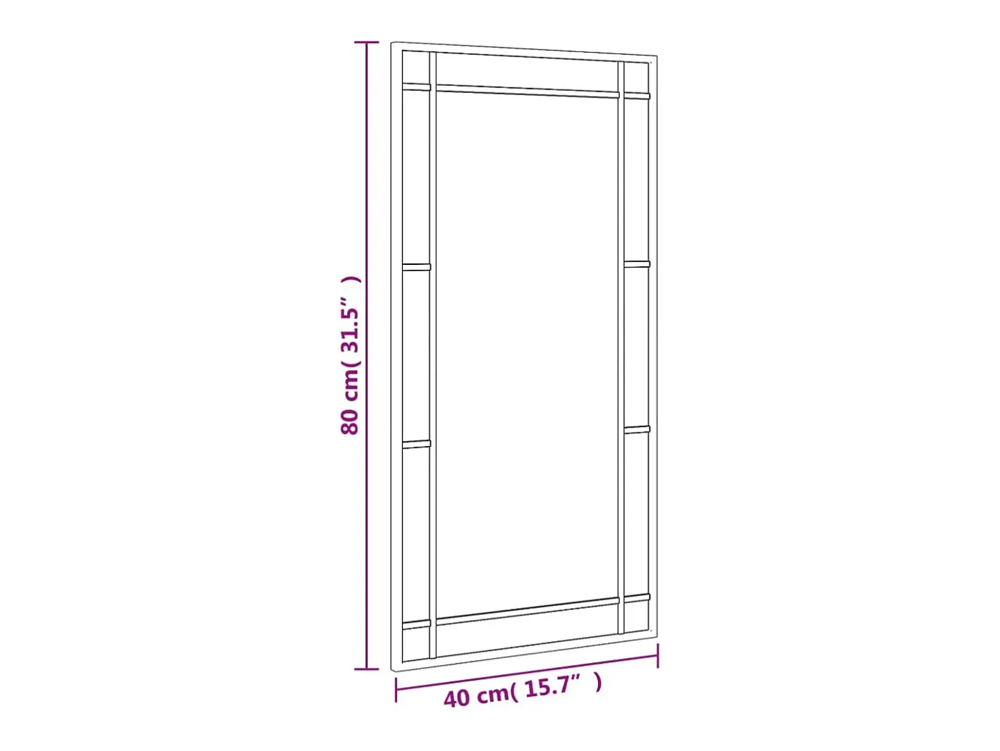 Espejo De Pared|Espejo-Espejo de pared 40x80 cm rectangular hierro Negro