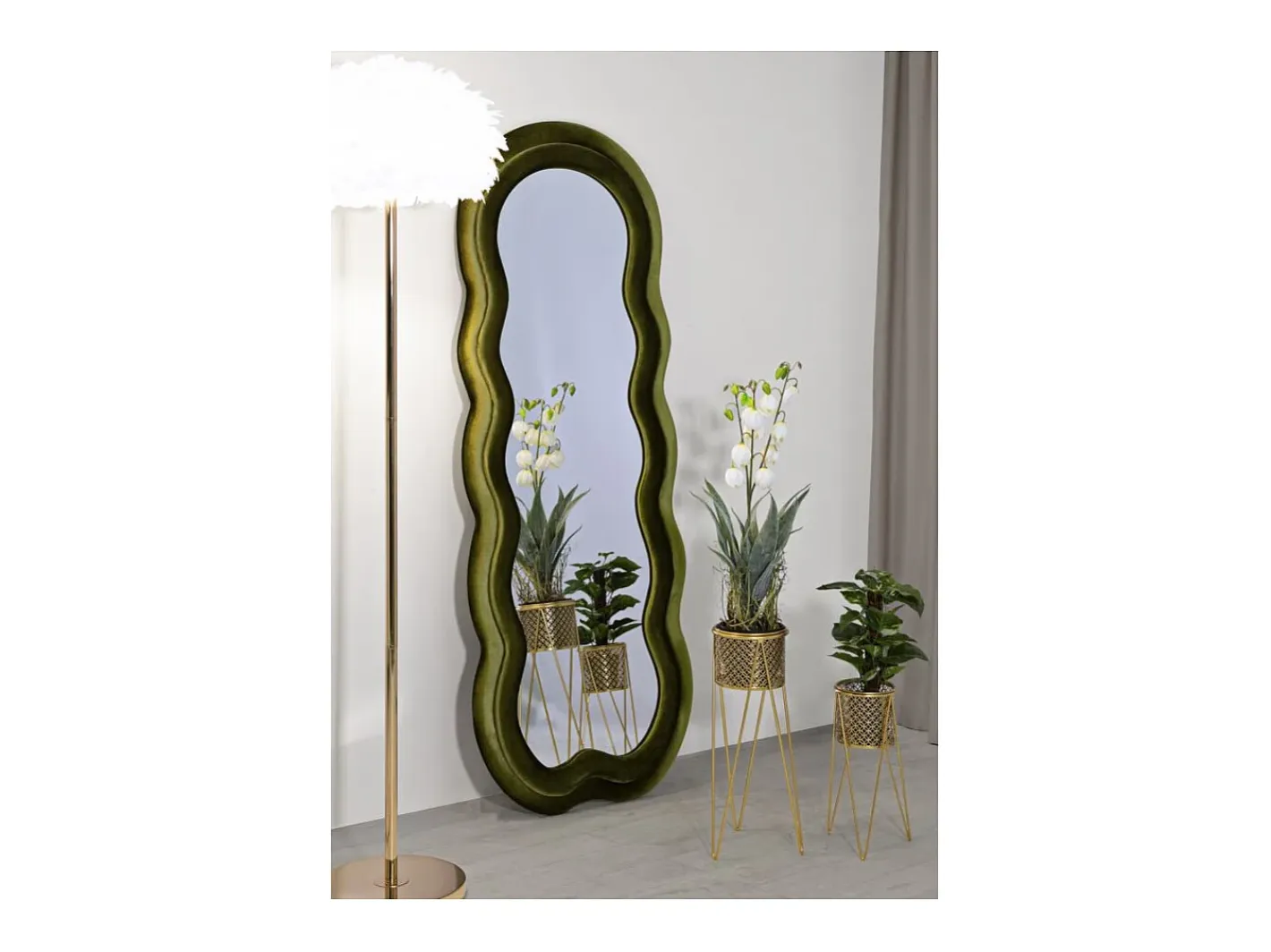 Espejo de pared o de pie diseño ondulado en terciopelo 60x160cm Miki - oscuro Verde Hot