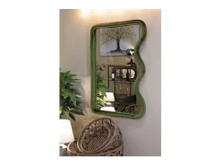 Espejo de pared o de pie en terciopelo ondulado lateral 60x90cm Tod Verde Discount
