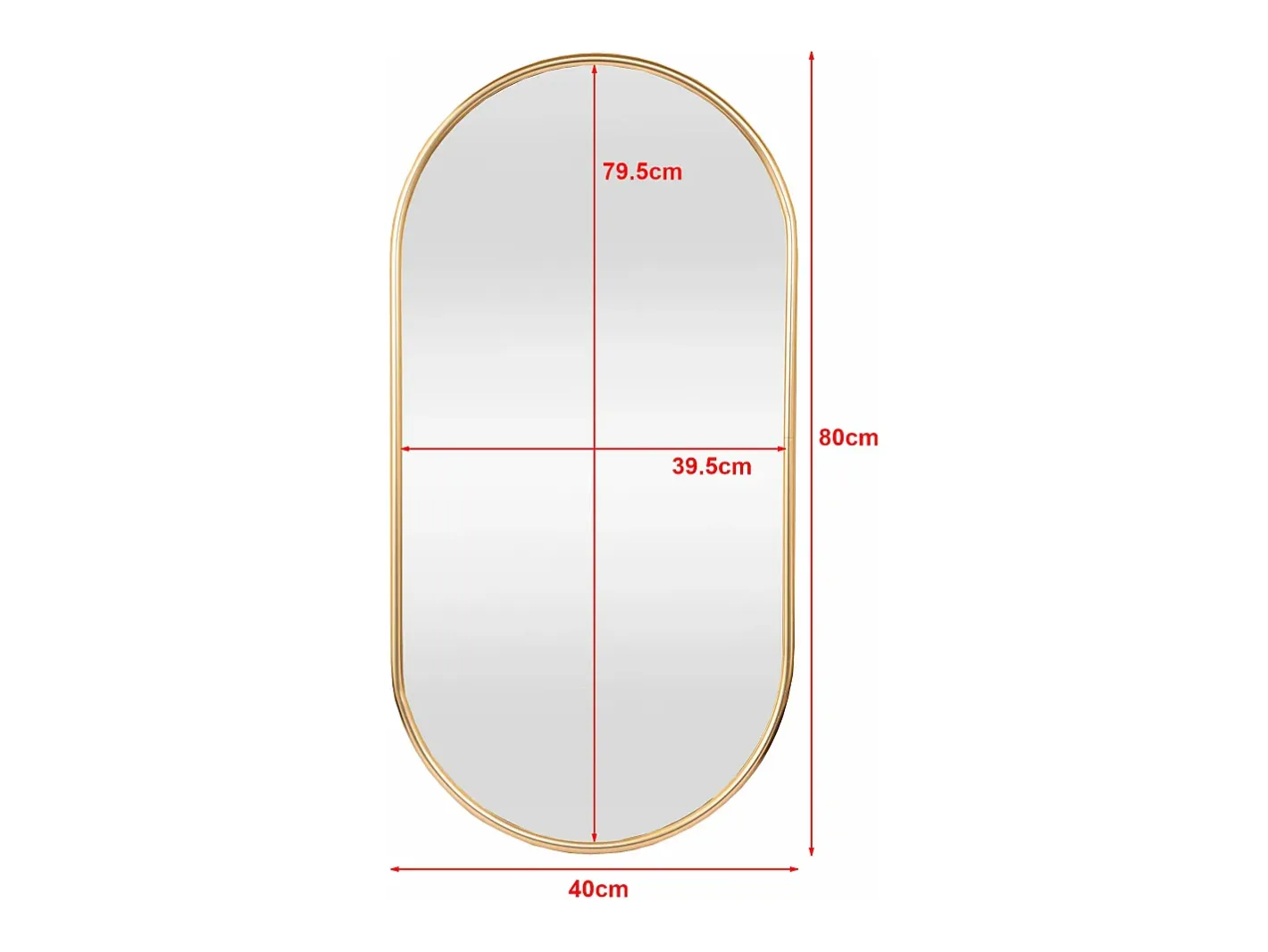 Helloshop26 Espejo de pared ovalado 40 x 80 cm dorado 03_0007955 Amarillo New