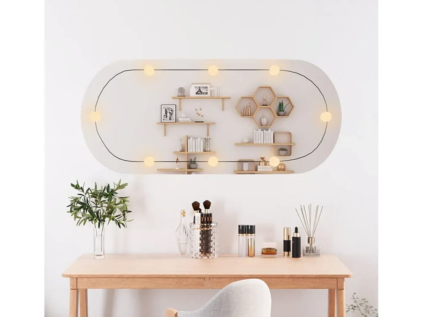 Espejo De Pared|Espejo-Espejo de pared ovalado con luces LED vidrio 45x100 cm ES801841 Plateado