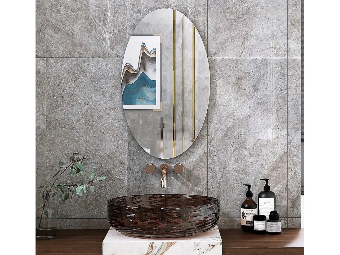 Best Espejo de pared ovalado sin marco, diseño moderno, para baño o dormitorio, 64 x 37 cm Blanco
