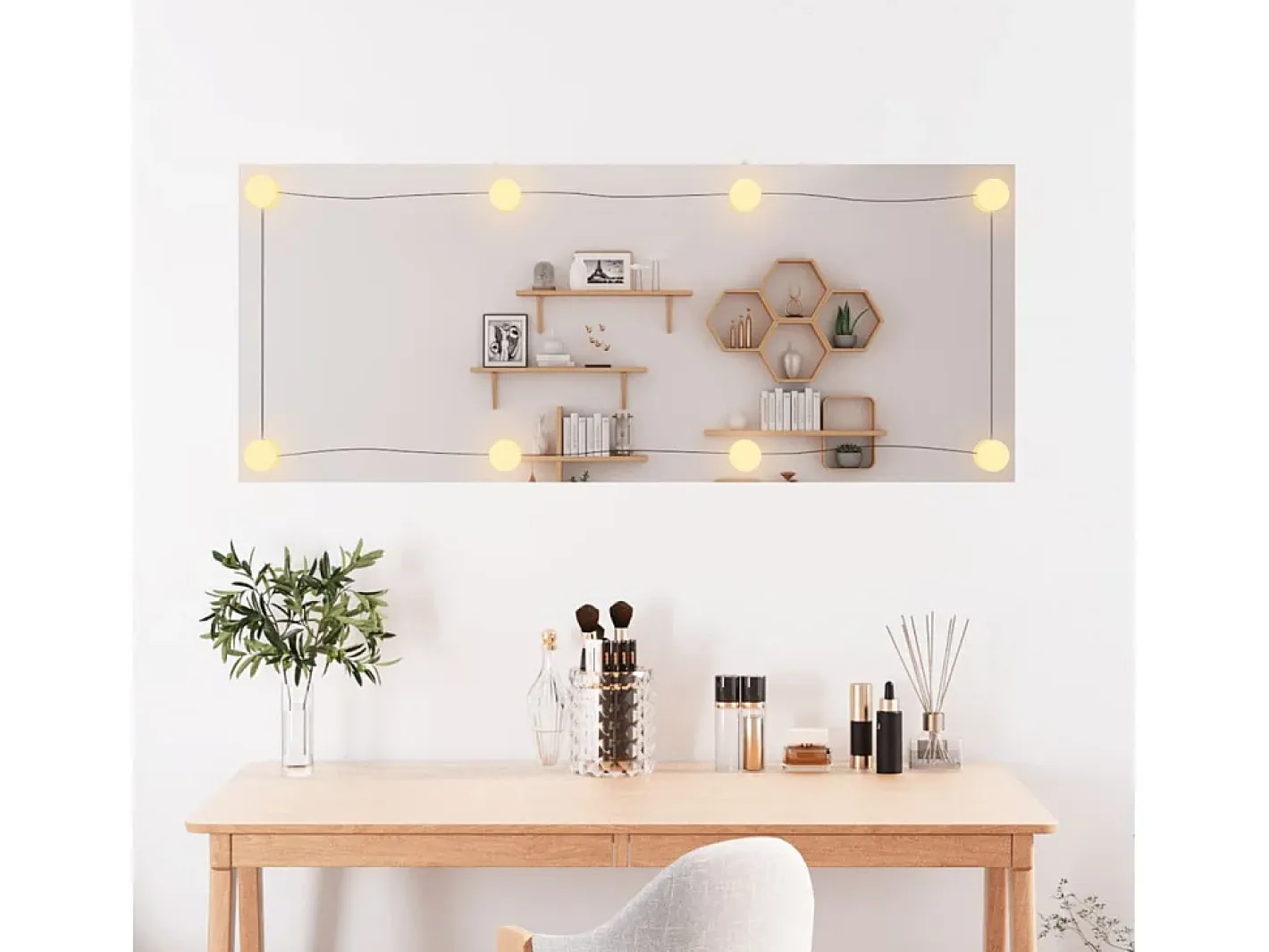 Espejo De Pared|Espejo-Espejo de pared rectangular con luces LED vidrio 40x100 cm ES462610 Plateado
