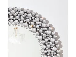 Espejo De Pared|Espejo-Espejo de pared redondo decorativo con detalles de cristal, marco de MDF y vidrio, (86 x 2,8 x 86 cm) Plateado
