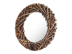 Clearance Espejo de pared redondo teca 60 cm ES129707 Marru00f3n