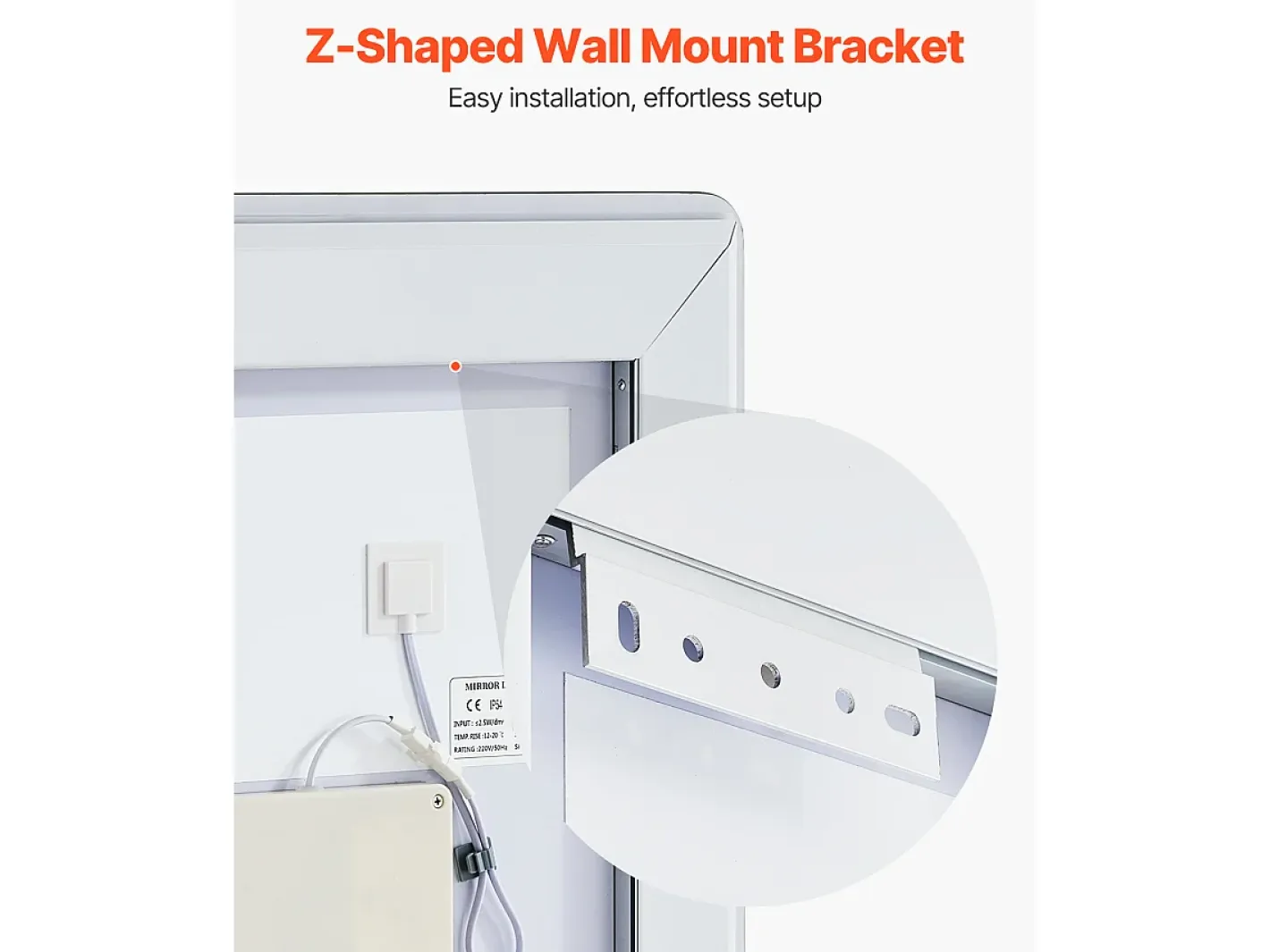 Clearance Espejo de Pared SucceBuy, 50 x 70 cm, Espejo de Baño LED, Montaje en Pared, Antiniebla, 3 Colores de Temperatura Ajustables Blanco