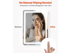 Clearance Espejo de Pared SucceBuy, 50 x 70 cm, Espejo de Baño LED, Montaje en Pared, Antiniebla, 3 Colores de Temperatura Ajustables Blanco