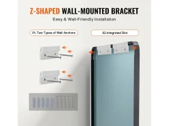 Espejo de Pared SucceBuy, 71,1 x 152,4 cm, , Contornos en Aleación de Aluminio, con Soporte en Forma de Z para Baño Negro Clearance