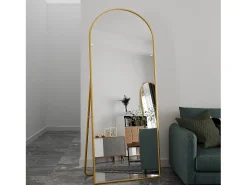 Espejo-Espejo de pie - Marco de metal - 180 x 80 cm - Arqueado - Para salón o vestidor - Dorado
