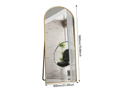 Espejo-Espejo de pie - Marco de metal - 180 x 80 cm - Arqueado - Para salón o vestidor - Dorado