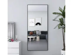 Outlet Espejo de pie - Marco de metal - 180 x 80 cm - Rectangular - Para salón o vestidor - Negro
