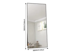 Outlet Espejo de pie - Marco de metal - 180 x 80 cm - Rectangular - Para salón o vestidor - Negro