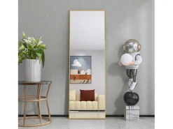 Online Espejo de pie - Marco de metal - 162 x 53 cm - Ángulo de inclinación ajustable - Para salón o vestidor Dorado