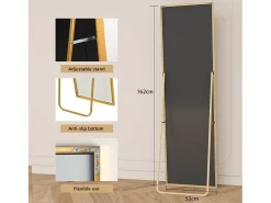 Online Espejo de pie - Marco de metal - 162 x 53 cm - Ángulo de inclinación ajustable - Para salón o vestidor Dorado