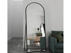 Espejo de pie - Marco de metal - 180 x 80 cm - curvo - para salón o vestidor - Negro Online