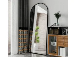 Espejo de pie - Marco de metal - 180 x 80 cm - curvo - para salón o vestidor - Negro Online