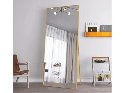 Espejo-Espejo de pie - Marco de metal - 180 x 80 cm - Rectangular - Para salón o vestidor - Dorado