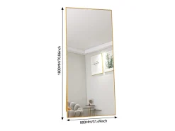 Espejo-Espejo de pie - Marco de metal - 180 x 80 cm - Rectangular - Para salón o vestidor - Dorado