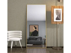 Espejo-Espejo de pie - Marco de metal - 180 x 80 cm - Rectangular - Para salón o vestidor - Dorado