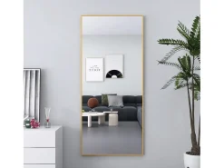Espejo-Espejo de pie - Marco de metal - 180 x 80 cm - Rectangular - Para salón o vestidor - Dorado