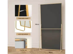 Espejo-Espejo de pie - Marco de metal - 180 x 80 cm - Rectangular - Para salón o vestidor - Dorado