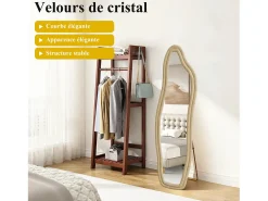 Sale Espejo de pie 160 x 50 cm - con bordes ondulados irregulares - con soporte y marco de madera revestido de franela - Amarillo