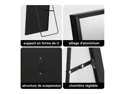 Hot Espejo de pie 177 x 77 cm - se puede colgar o colocar contra la pared - espejo de pie grande - Negro