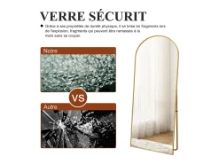 Hot Espejo de pie arqueado 164×54 cm con marco – Diseño elegante y vintage, versátil (colgar o colocar) Dorado