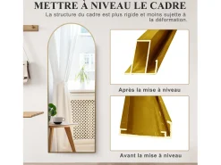 Hot Espejo de pie arqueado 164×54 cm con marco – Diseño elegante y vintage, versátil (colgar o colocar) Dorado