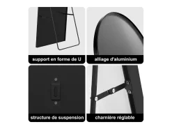 Best Espejo de pie arqueado 177×77 cm con marco – Diseño elegante y vintage, versátil (colgar o colocar) Negro