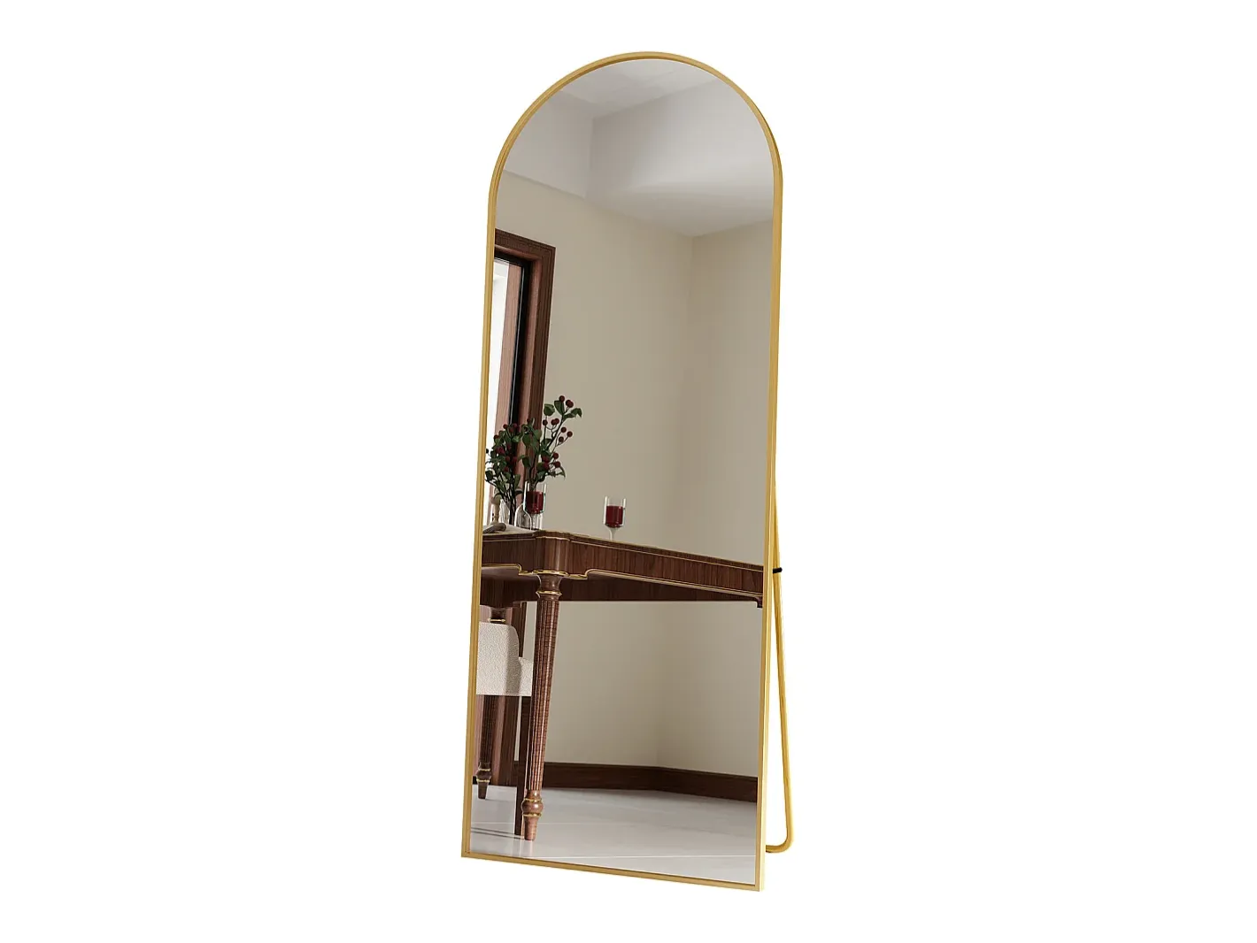 Espejo-Espejo de pie arqueado, 165 x 60 cm, con marco de metal, espejo de cuerpo entero, espejo de pared, para sala de estar o vestidor - Dorado