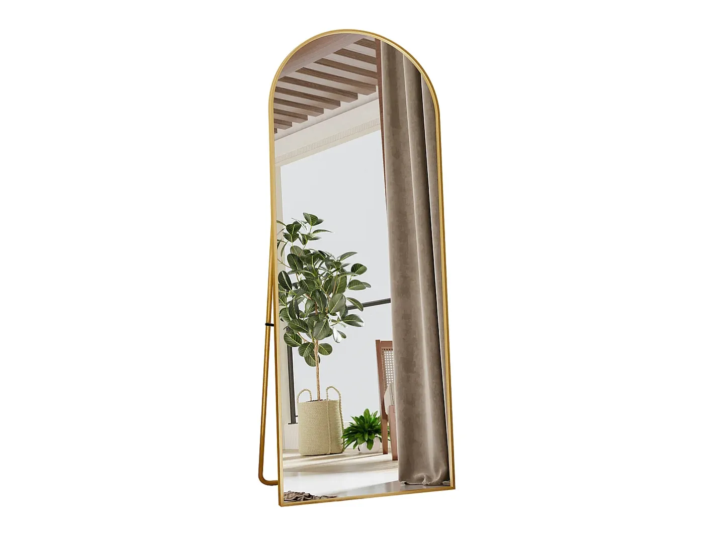 Espejo-Espejo de pie arqueado, 165 x 60 cm, con marco de metal, espejo de cuerpo entero, espejo de pared, para sala de estar o vestidor - Dorado