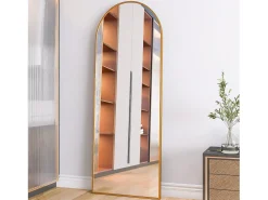 Espejo-Espejo de pie arqueado, 165 x 60 cm, con marco de metal, espejo de cuerpo entero, espejo de pared, para sala de estar o vestidor - Dorado