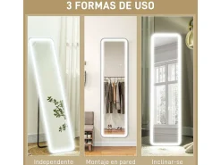 Homcom Espejo de pie Atlantis luz LED ajustable 150x40 cm Negro Discount