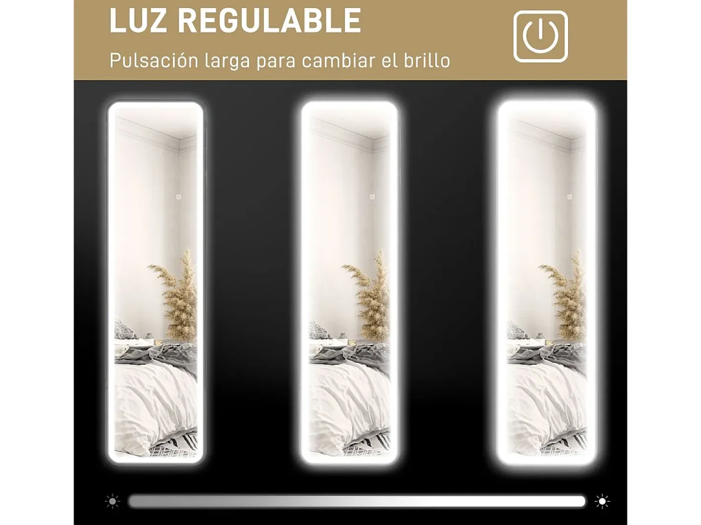Homcom Espejo de pie Atlantis luz LED ajustable 150x40 cm Negro Discount