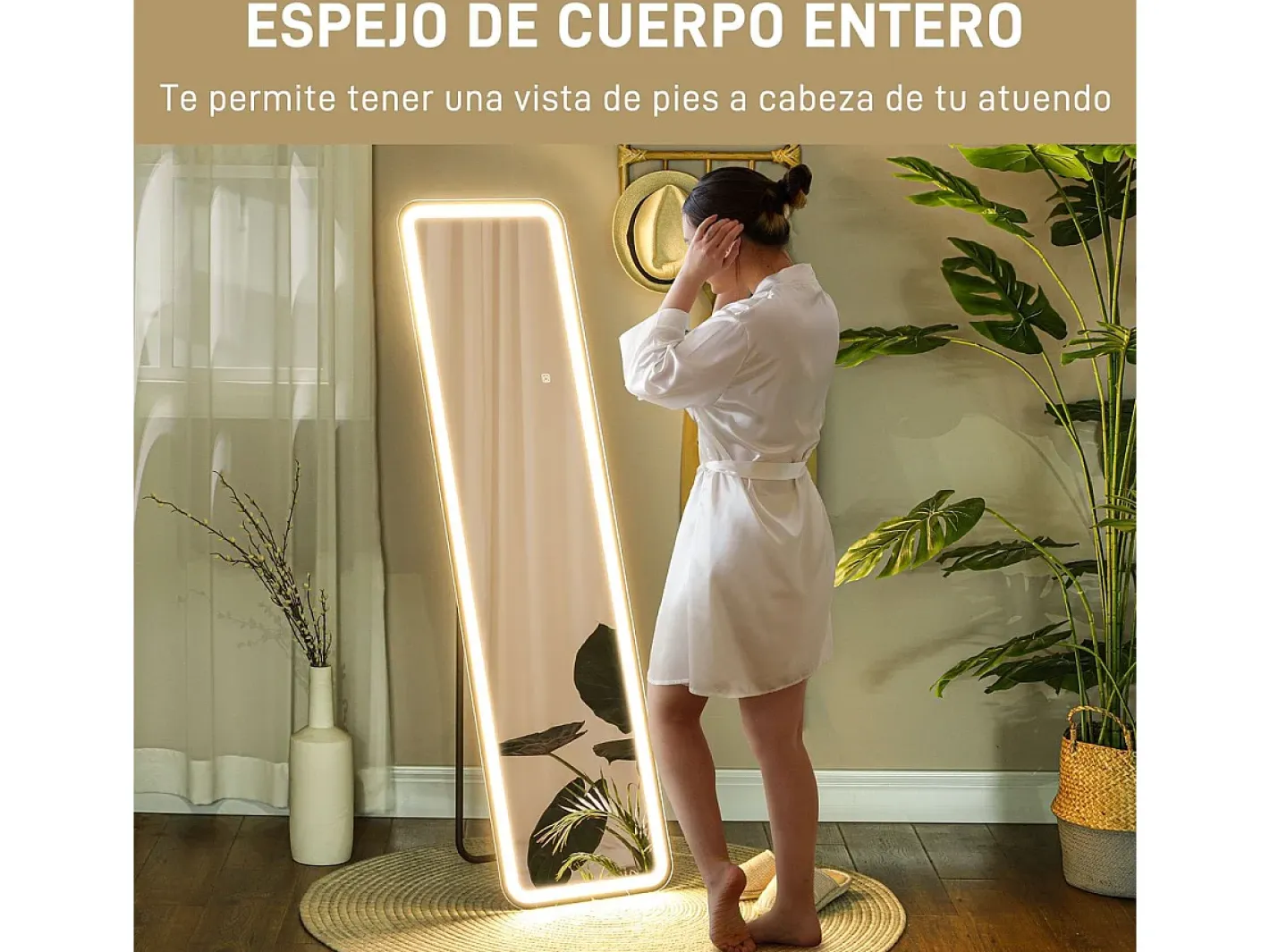 Homcom Espejo de pie Atlantis luz LED ajustable 150x40 cm Negro Discount