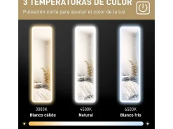 Homcom Espejo de pie Atlantis luz LED ajustable 150x40 cm Negro Discount