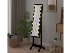 Espejo-Espejo de pie blanco con LED 34x37x146 cm Negro