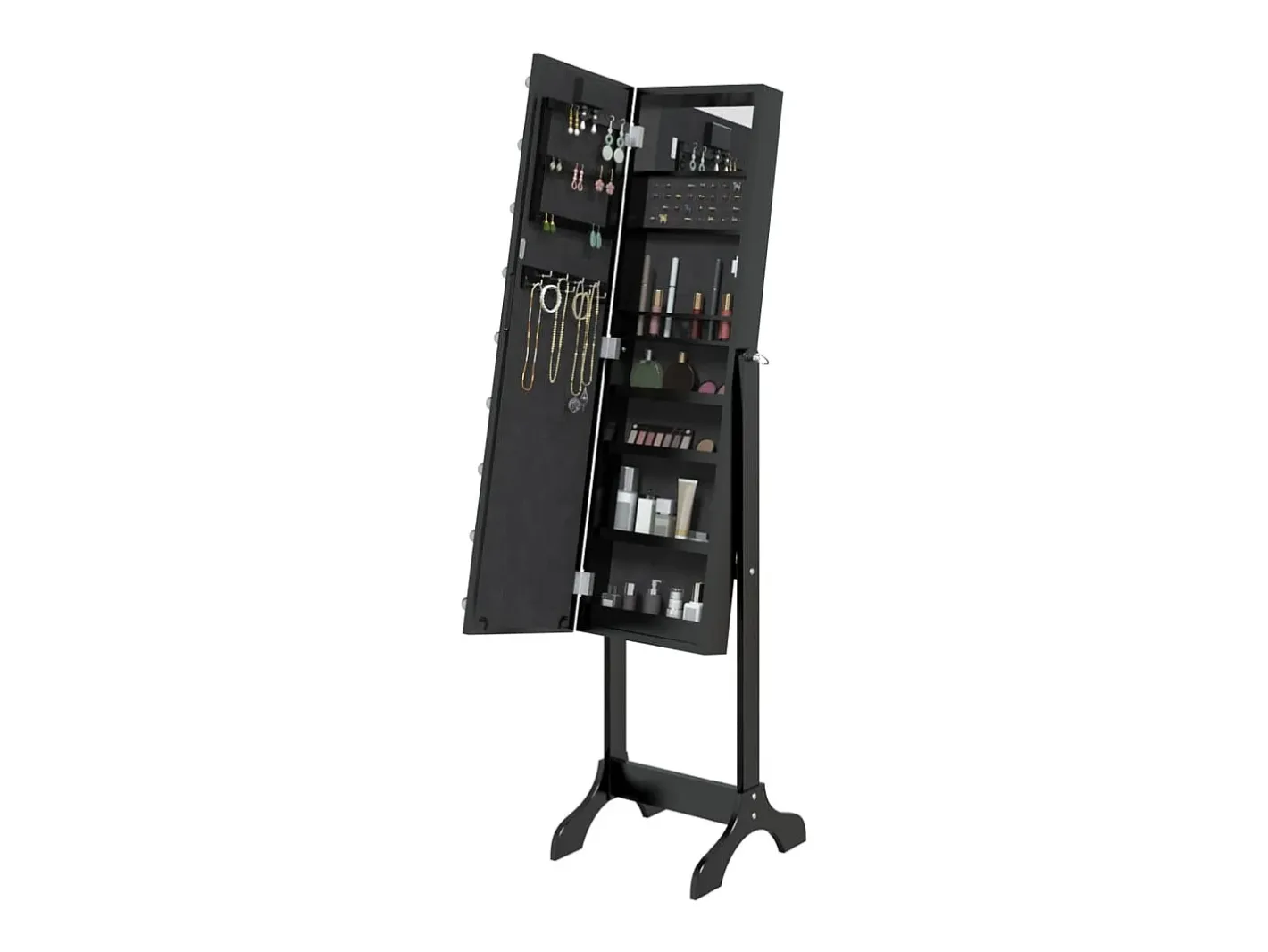 Espejo-Espejo de pie blanco con LED 34x37x146 cm Negro