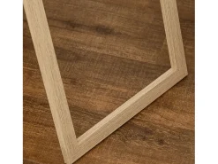 New Espejo de pie con consola efecto madera, marco de MDF, color plata y madera clara (40x35x147cm) Plateado