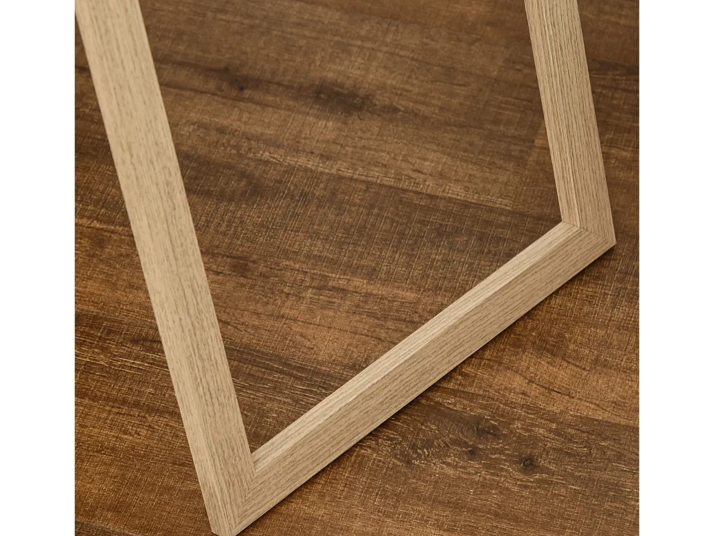 New Espejo de pie con consola efecto madera, marco de MDF, color plata y madera clara (40x35x147cm) Plateado